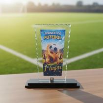 Troféu De Vidro Para Futebol Com Base Mdf em Primeiro Lugar 24 Cm