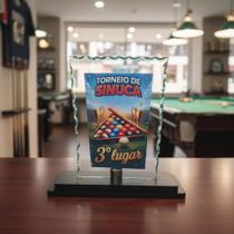 Troféu De Vidro Para Sinuca Com Base Mdf de Terceiro Lugar 18 Cm Troféu De Vidro Para Sinuca Com Base Mdf de Terceiro Lugar 18 Cm