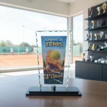 Troféu De Vidro Para Tênis Com Base Mdf em Primeiro Lugar 24 Cm Troféu De Vidro Para Tênis Com Base Mdf em Primeiro Lugar 24 Cm