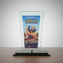 Troféu De Vidro Para Vôlei Com Base Mdf de Primeiro Lugar 24 Cm Troféu De Vidro Para Vôlei Com Base Mdf de Primeiro Lugar 24 Cm
