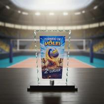 Troféu De Vidro Para Vôlei Com Base Mdf de Segundo Lugar 21 Cm Troféu De Vidro Para Vôlei Com Base Mdf de Segundo Lugar 21 Cm