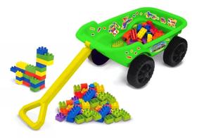 Trolley Carrinho Blocos Infantil Com Kit Blocos e Adesivos Verde Cód. 1856