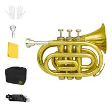 Trompete Pocket Sib Laqueado Dourado Konig Com Case E Bocal Dourado