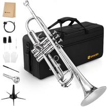 Trompete Vangoa Bb - Instrumento de Metal Prata para Iniciantes com Kit Trompete Vangoa Bb - Instrumento de Metal Prata para Iniciantes com Kit