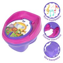 Troninho Infantil Divertido Lilas/rosa Com Bichinhos Musical