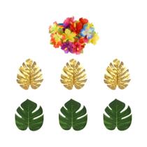 Tropical Monstera Hibisco Folhas De Palmeira Havaiano Luau Festa Selva Praia Decoração De Mesa