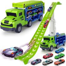 Truck Toy Carrier Race com pista de corrida de 27 cm e 6 carros de metal