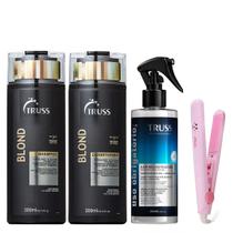 Truss Blond Kit Shampoo Condicionador Uso Obrigatório Blond Reconstrutor e Chapinha Portátil