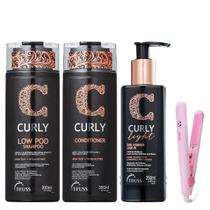 Truss Curly Kit Shampoo Low Poo Condicionador Light Ativador de Cachos 250ml e Chapinha Portátil