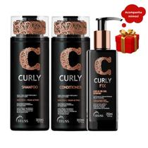 Truss Curly Shampoo e Condicionador 300ml + Fix Leave In 250ml