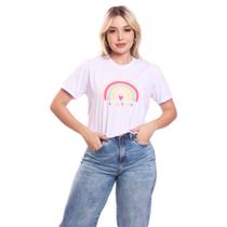 Tshirt Blusa Feminina Arco Iris Estampada Manga Curta Camiseta Camisa Branco Tshirt Blusa Feminina Arco Iris Estampada Manga Curta Camiseta Camisa Branco