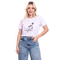 Tshirt Blusa Feminina Coqueiros California Estampada Manga Curta Camiseta Camisa Branco