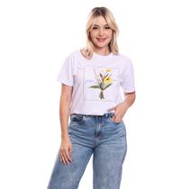 Tshirt Blusa Feminina Flores Retângulo Estampada Manga Curta Camiseta Camisa Branco