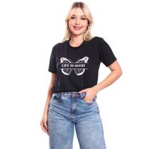 Tshirt Blusa Feminina Life Is Good Estampada Preto Tshirt Blusa Feminina Life Is Good Estampada Preto