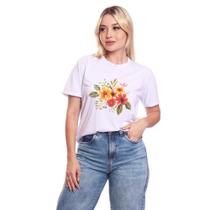 Tshirt Blusa Feminina Ramo de Flores Estampada Manga Curta Camiseta Camisa Branco Tshirt Blusa Feminina Ramo de Flores Estampada Manga Curta Camiseta Camisa Branco