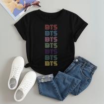Tshirt Camiseta Algodão Estampa Linhas BTS 617 Fofinha Clean Girl Modinha Menina Kpop Fã
