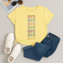 Tshirt Camiseta Algodão Estampa Linhas BTS 617 Fofinha Clean Girl Modinha Menina Kpop Fã