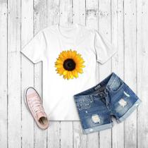 TShirt Camiseta Baby Look Blusa Feminina Girassol Estampada Blusinha T-Shirt