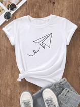 Tshirt Camiseta Desenho Avião Moda Feminina Algodão