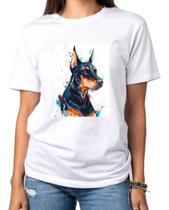 Tshirt Dobermann aquarela - cão - cachorro - Camiseta Branca - camisa unissex - feminina