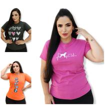 Tshirt Feminina Kit 3 Blusinhas Moda Casual