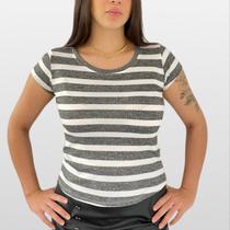 TShirt Listrada Canelado Básica Dia a Dia Feminino