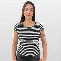 TShirt Listrada Canelado Básica Dia a Dia Feminino
