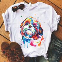 Tshirt Shtizu aquarela - cão - cachorro - Camiseta Branca Tshirt Shtizu aquarela - cão - cachorro - Camiseta Branca