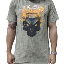 Tshirt skull fire cinza esverdeado - black skull - clothing (xxl2)
