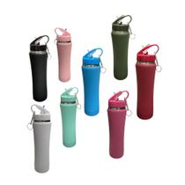 (TT) Térmica Garrafa 600ml Inox Squeeze Emborrachada Bico Flip com Chaveiro