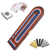 TUAHOO Wooden Cribbage Board Game Set com 3 Track Cribbage Board, 9 pinos de metal, Jogando Cartas Jogo de tabuleiro de mesa para crianças Adultos Jogos de família