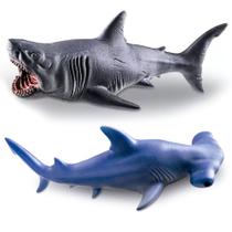 Tubarão e Tubarão Martelo 2 Brinquedos Realista Vinil 26cm