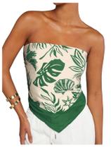 Tube Top Floerns, estampa gráfica, gravata nas costas, sem alças, para mulheres Tube Top Floerns, estampa gráfica, gravata nas costas, sem alças, para mulheres