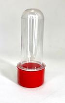 Tubete acrílico transparente tampa colorida 8cm - 20un Cor:Vermelho Tubete acrílico transparente tampa colorida 8cm - 20un Cor:Vermelho