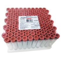 Tubo a Vácuo Plástico Vermelho Seco Siliconizado 10 ml (LABOR) - Rack com 100 Unidades