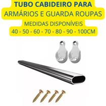 Tubo Cabideiro Oval Cromado C/ Suportes P/ Armários e Guarda Roupas