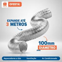 Tubo Flexível e Extensivo em Alumínio 100mm 3 Metros Para Exaustor Coifa Aquecedor Depurador Saídas de Ar Tubo Flexível e Extensivo em Alumínio 100mm 3 Metros Para Exaustor Coifa Aquecedor Depurador Saídas de Ar