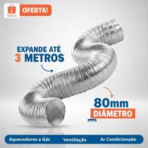 Tubo Flexível e Extensivo em Alumínio 80mm 3 Metros Para Exaustor Coifa Aquecedor Depurador Saídas de Ar Tubo Flexível e Extensivo em Alumínio 80mm 3 Metros Para Exaustor Coifa Aquecedor Depurador Saídas de Ar