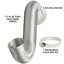Tubo Semi Rígido em alumínio 100mm com 1,5m - com aro de arremate e abraçadeira - Sicflux