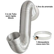 Tubo Semi Rígido em alumínio 80mm com 3m - com aro de arremate e abraçadeira