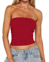 Tubo Top BAIGRAM Strapless Shimmer, com revestimento duplo, vermelho Y2K Tubo Top BAIGRAM Strapless Shimmer, com revestimento duplo, vermelho Y2K