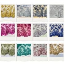 Tule Bordado Barrado Duplo Juliana 1,35x1,00m Fios 3D Para Roupas Femininas