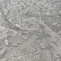 Tule Bordado Floral Modelo Poliana 1,30m Fios 3D Barrado Duplo para Vestidos e Customizações