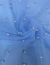 Tule com pérola na cor azul serenity