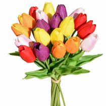 Tulipas artificiais Mandy's 20 Stems multicoloridas para decoração de casa Tulipas artificiais Mandy's 20 Stems multicoloridas para decoração de casa