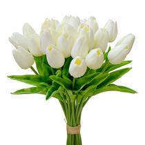 Tulipas artificiais Mandy's Cream PU Faux Faux Flowers 28 hastes Tulipas artificiais Mandy's Cream PU Faux Faux Flowers 28 hastes