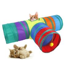 Túnel colorido em T com bolinha para gatos