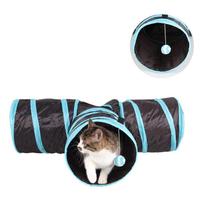 Túnel para gatos Dobrável Com Bolinha em T - Preto e Azul - Fox Pet