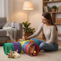 Túnel para Gatos em Formato T com Três Entradas Colorido e Dobrável para Brincadeiras e Esconderijos Túnel para Gatos em Formato T com Três Entradas Colorido e Dobrável para Brincadeiras e Esconderijos