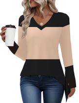 Túnica AKEWEI Camisas com decote em V para mulheres de manga comprida Túnica AKEWEI Camisas com decote em V para mulheres de manga comprida